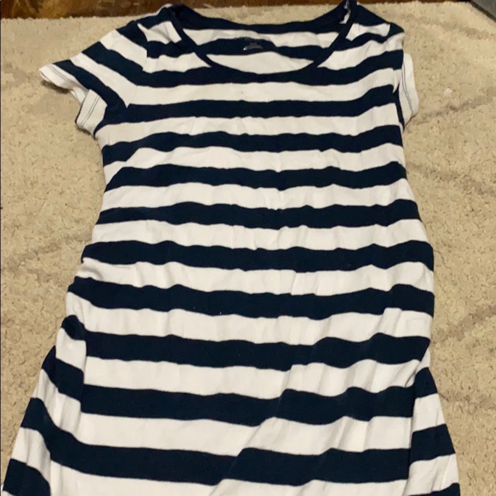 Navy and white striped maternity dress